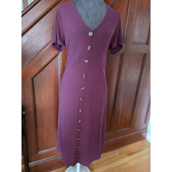 Torrid Maroon Button-Up Midi Dress Size 0 Large Ribbed Knit Fabric Short Sleeves - Picture 1 of 8